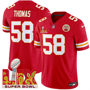 Kansas City Chiefs Super Bowl LIX Patch Vapor Limited   Jersey - All Stitched  Red Derrick Thomas 58