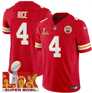 Kansas City Chiefs Super Bowl LIX Patch Vapor Limited   Jersey - All Stitched  Red Rashee Rice 4