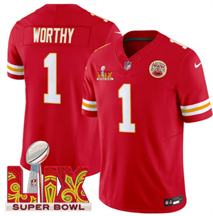 Kansas City Chiefs Super Bowl LIX Patch Vapor Limited   Jersey - All Stitched  Red Xavier Worthy 1