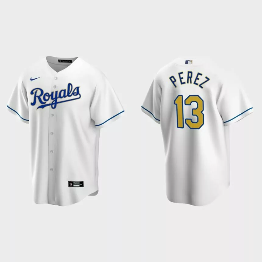 Kansas City Royals #13 Salvador Perez Cool Base Replica Home Jersey – White