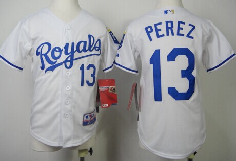 Kansas City Royals #13 Salvador Perez White Kids Jersey 