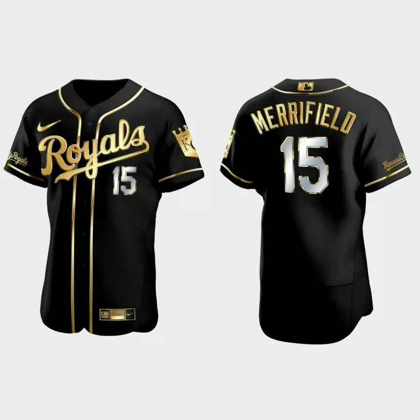 Kansas City Royals #15 Whit Merrifield Golden Edition Authentic Jersey – Black
