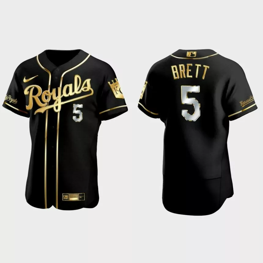Kansas City Royals #5 George Brett Golden Edition Authentic Jersey – Black