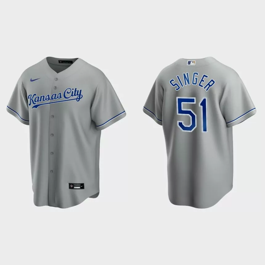 Kansas City Royals #51 Brady Singer Cool Base Replica Road Jersey – Gray