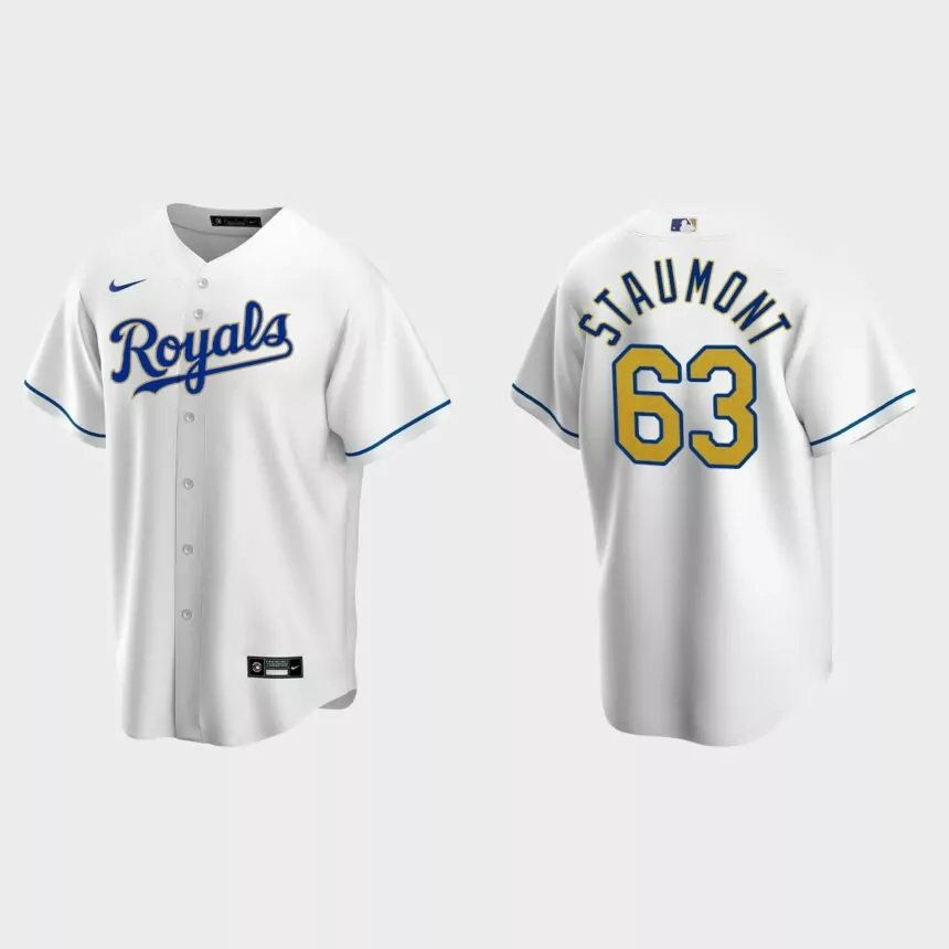 Kansas City Royals #63 Josh Staumont Cool Base Replica Home Jersey – White