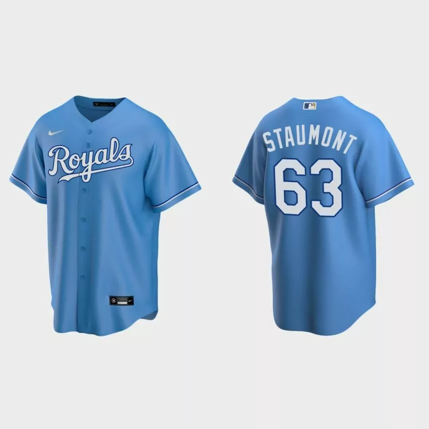 Kansas City Royals #63 Josh Staumont Replica Alternate Jersey – Light Blue