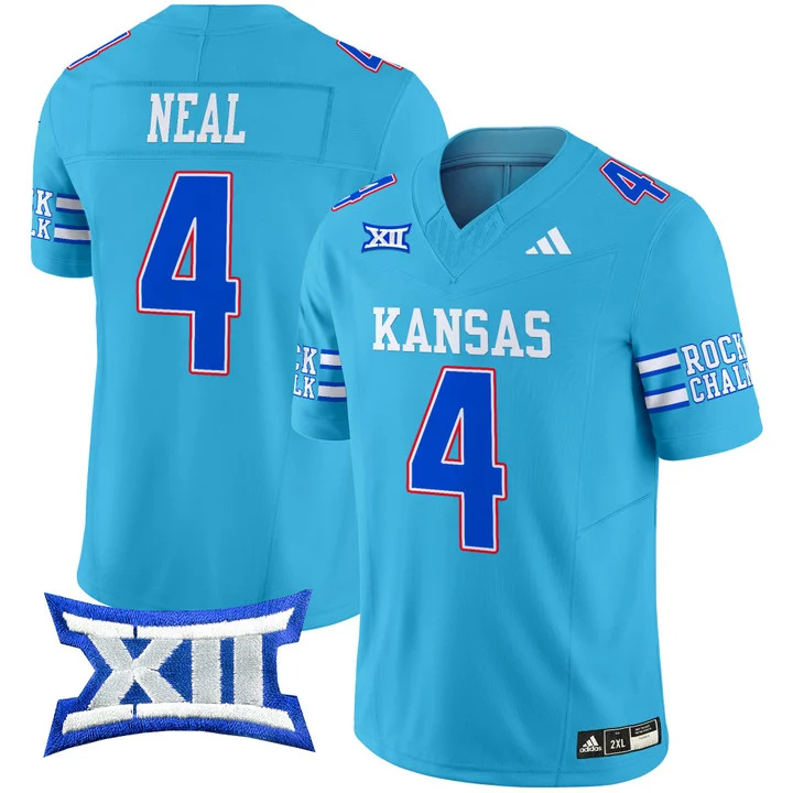 Kansas Jayhawks 2024   Football Jersey - All Stitched OLD KU #4 DEVIN NEAL