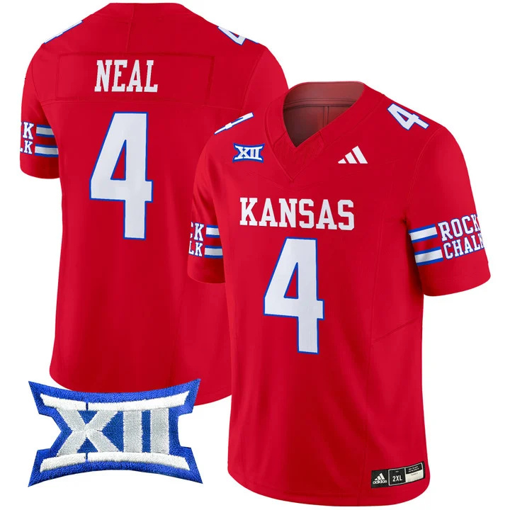 Kansas Jayhawks 2024 Vapor Limited Football Jersey - All Stitched RED #4 DEVIN NEAL