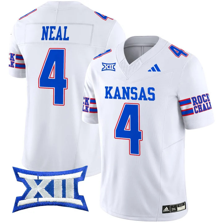 Kansas Jayhawks 2024 Vapor Limited Football Jersey - All Stitched WHITE #4 DEVIN NEAL