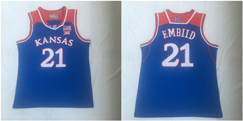 Kansas Jayhawks 21 Joel Embiid Blue College Basketball Jersey
