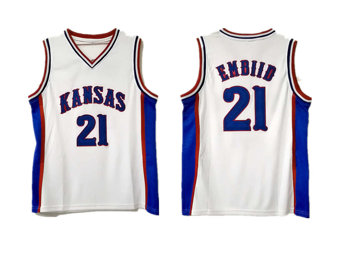 Kansas Jayhawks 21 Joel Embiid White College Basketball Jersey