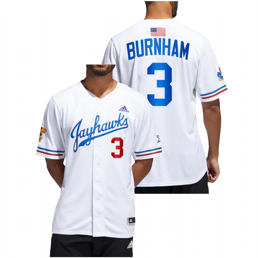 Kansas Jayhawks Casey Burnham Men White College Baseball Button-Up Jersey