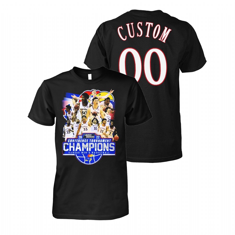 Kansas Jayhawks Custom 2022 March Madness Conference Tournament Champions Limited Black T-Shirt Unisex