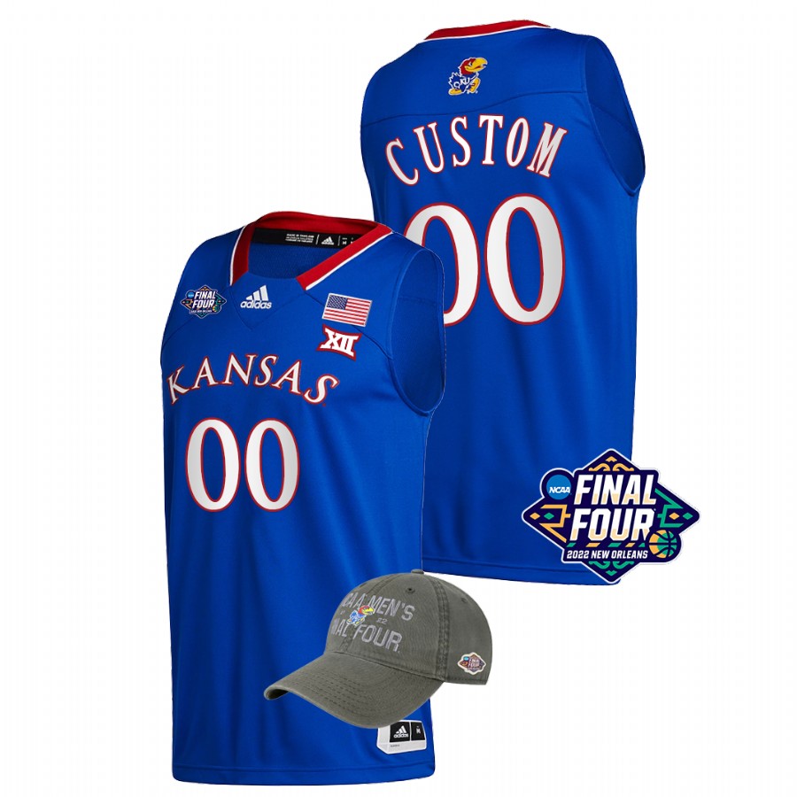 Kansas Jayhawks Custom 2022 March Madness Final Four Royal Free Hat Jersey Men