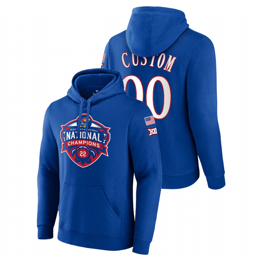 Kansas Jayhawks Custom 2022 NCAA National Champions Official Logo Men Royal Hoodie