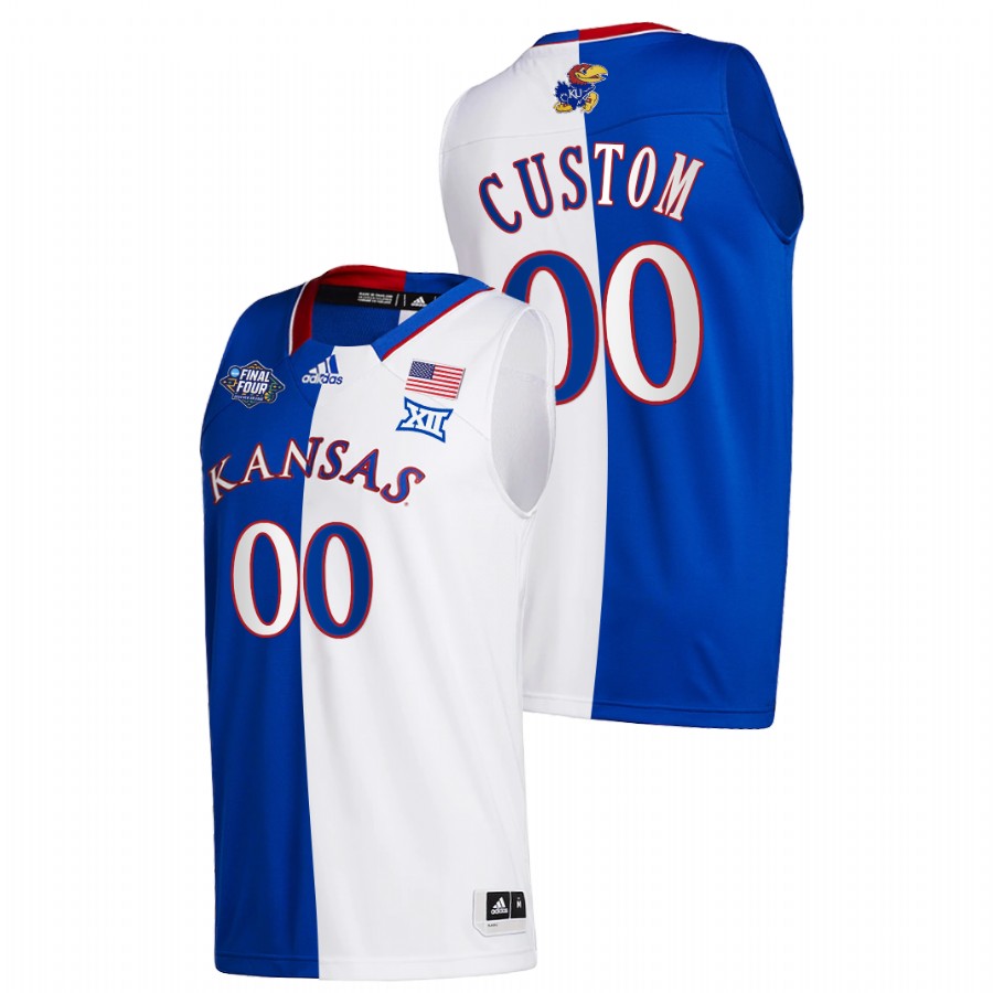 Kansas Jayhawks Custom 2022 NCAA National Champions Royal White Split Edition Jersey Men