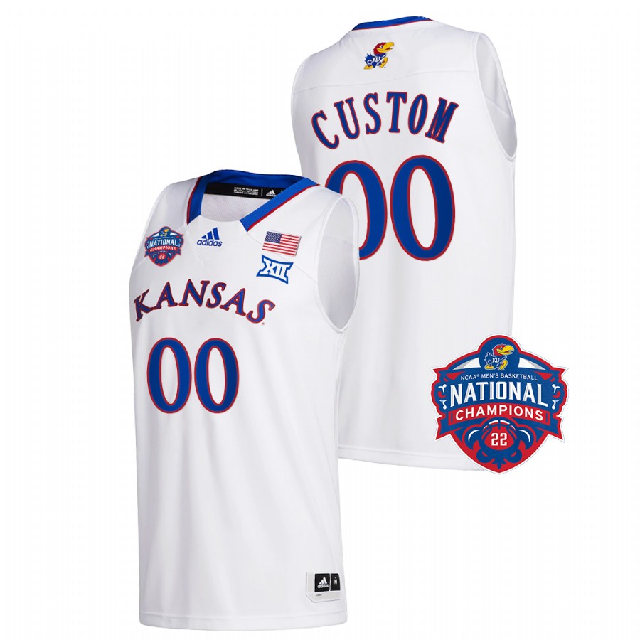 Kansas Jayhawks Custom 2022 NCAA National Champions White Official Logo Jersey Men