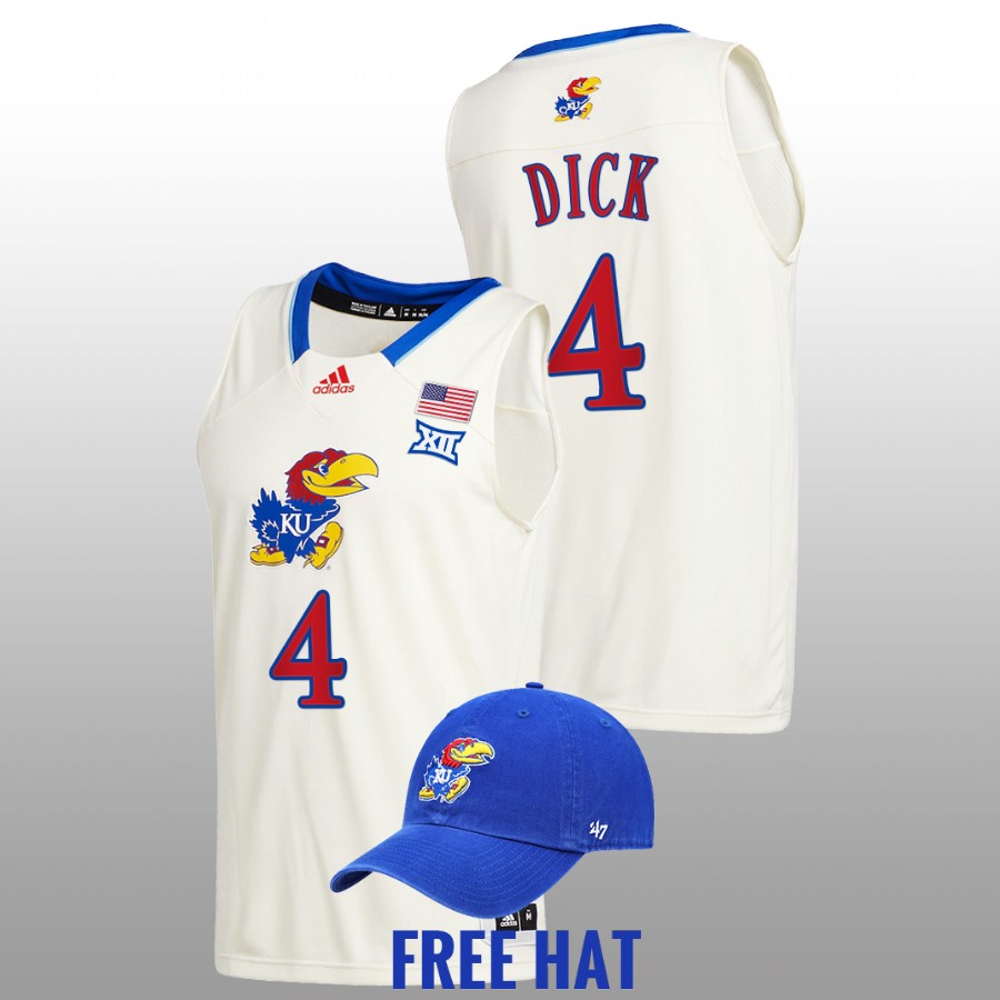 Kansas Jayhawks Gradey Dick College Basketball White Free Hat Jersey Men