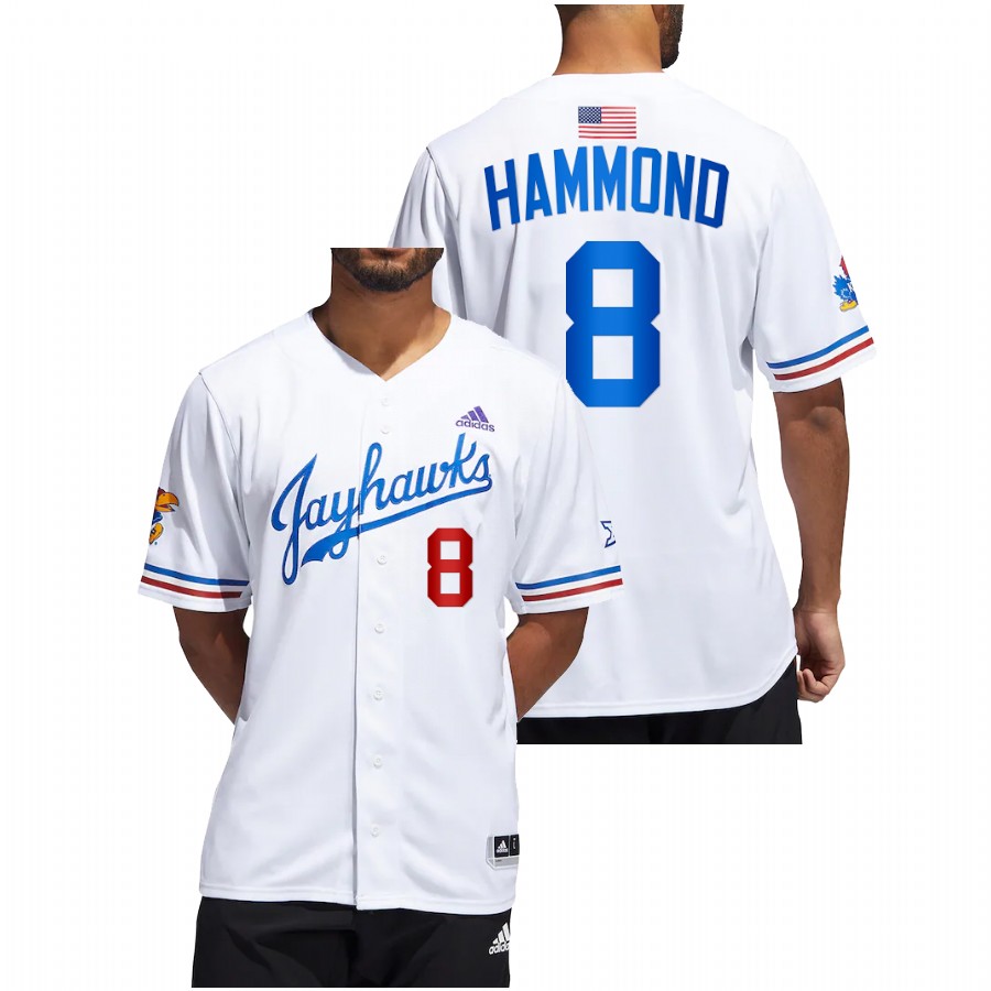 Kansas Jayhawks Jack Hammond Men White College Baseball Button-Up Jersey