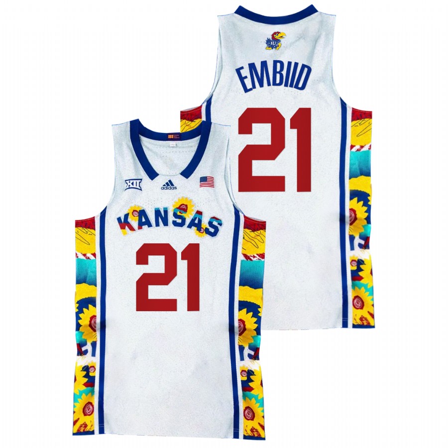 Kansas Jayhawks Joel Embiid Sunflower Showdown White Basketball Jersey Men
