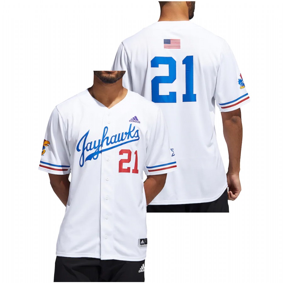Kansas Jayhawks Men White College Baseball Button-Up Jersey
