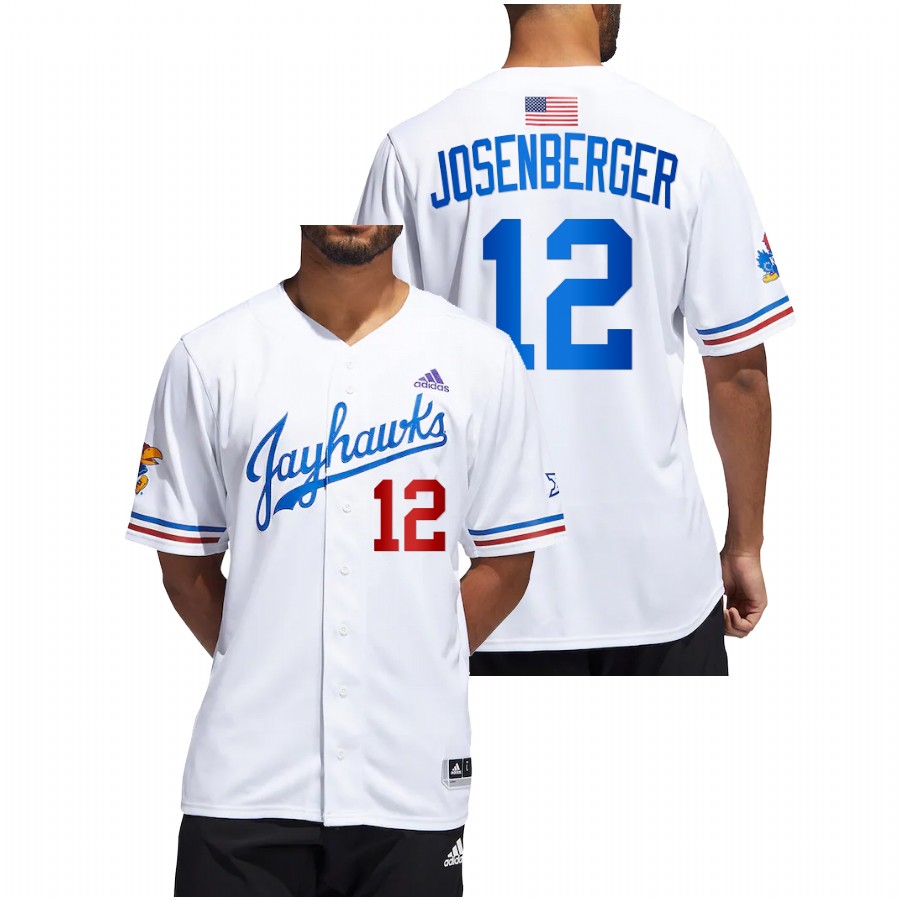 Kansas Jayhawks Tavian Josenberger Men White College Baseball Button-Up Jersey