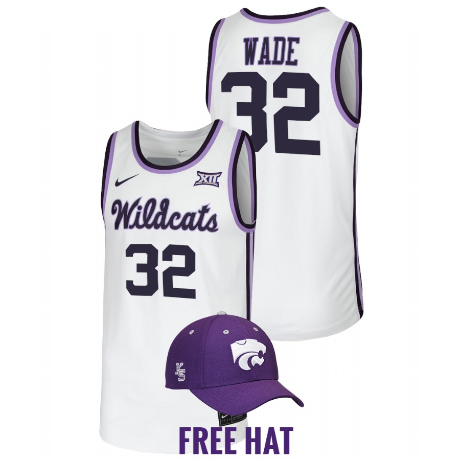 Kansas State Wildcats Dean Wade Retro Basketball White Free Hat Jersey Men
