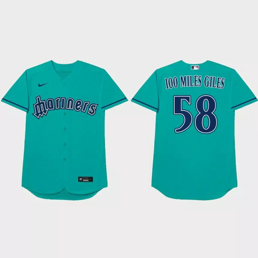 Ken Giles Nickname Mariners 2021 Players’ Weekend 100 Miles Giles Jersey – Aqua