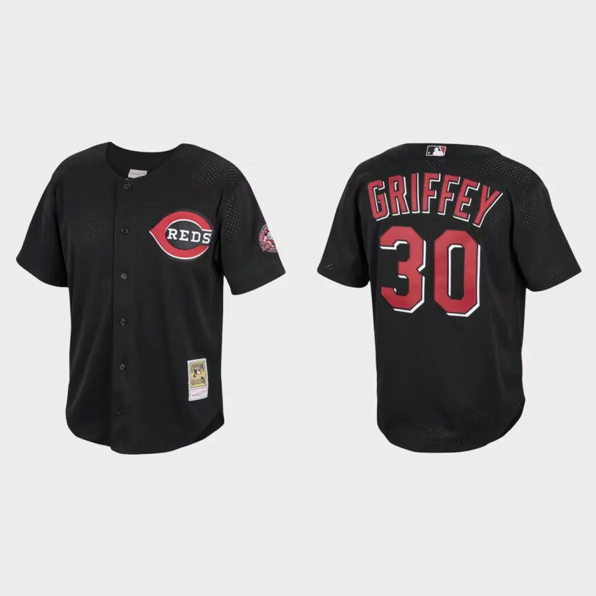 Ken Griffey Jr. Cincinnati Reds Cooperstown Collection Mesh Batting Practice Jersey – Black