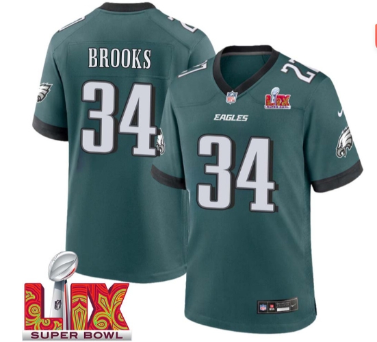 Kennedy Brooks No 34 Men Super Bowl LIX Philadelphia Eagles Home Game 2025 Jersey- Replica