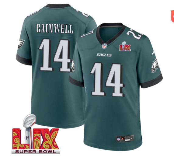 Kenneth Gainwell No 14 Men Super Bowl LIX Philadelphia Eagles Home Game 2025 Jersey- Replica