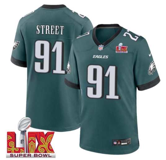 Kentavius Street No 91 Men Super Bowl LIX Philadelphia Eagles Home Game 2025 Jersey- Replica