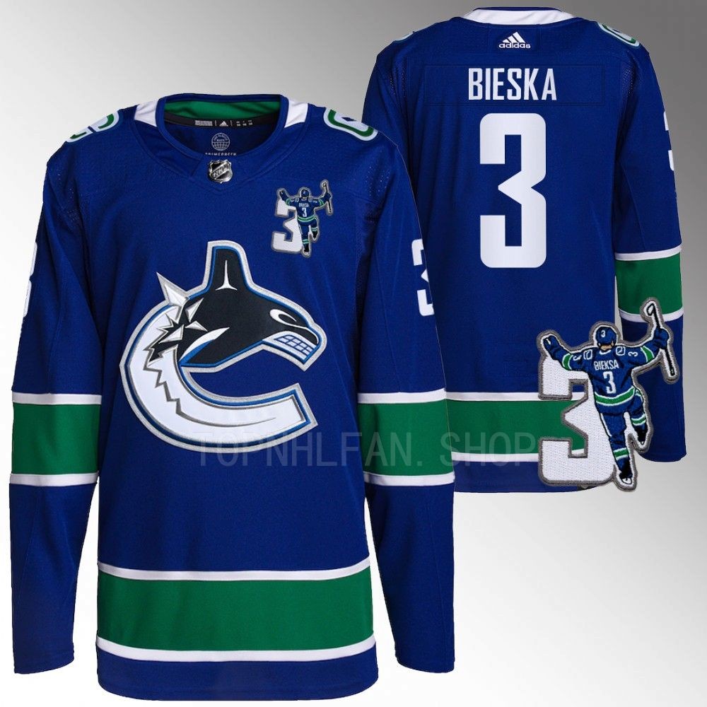 Kevin Bieska patch Vancouver Canucks Kevin Bieska Blue Home Jersey men's