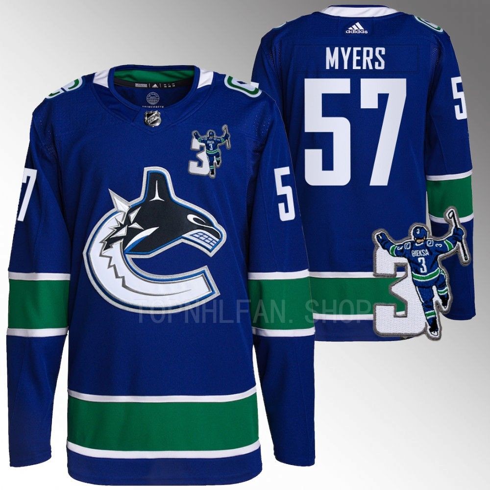 Kevin Bieska patch Vancouver Canucks Tyler Myers Blue Home Jersey men's