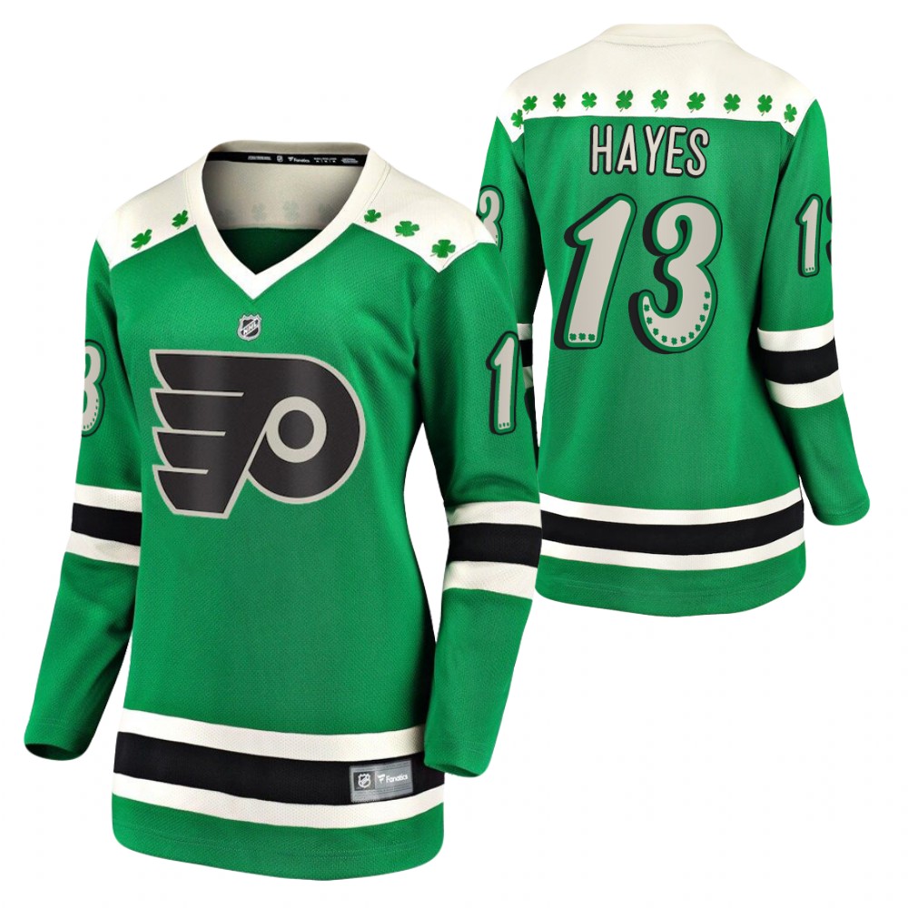Kevin Hayes #13 Flyers 2021 St. Patrick's Day Women Jersey Green