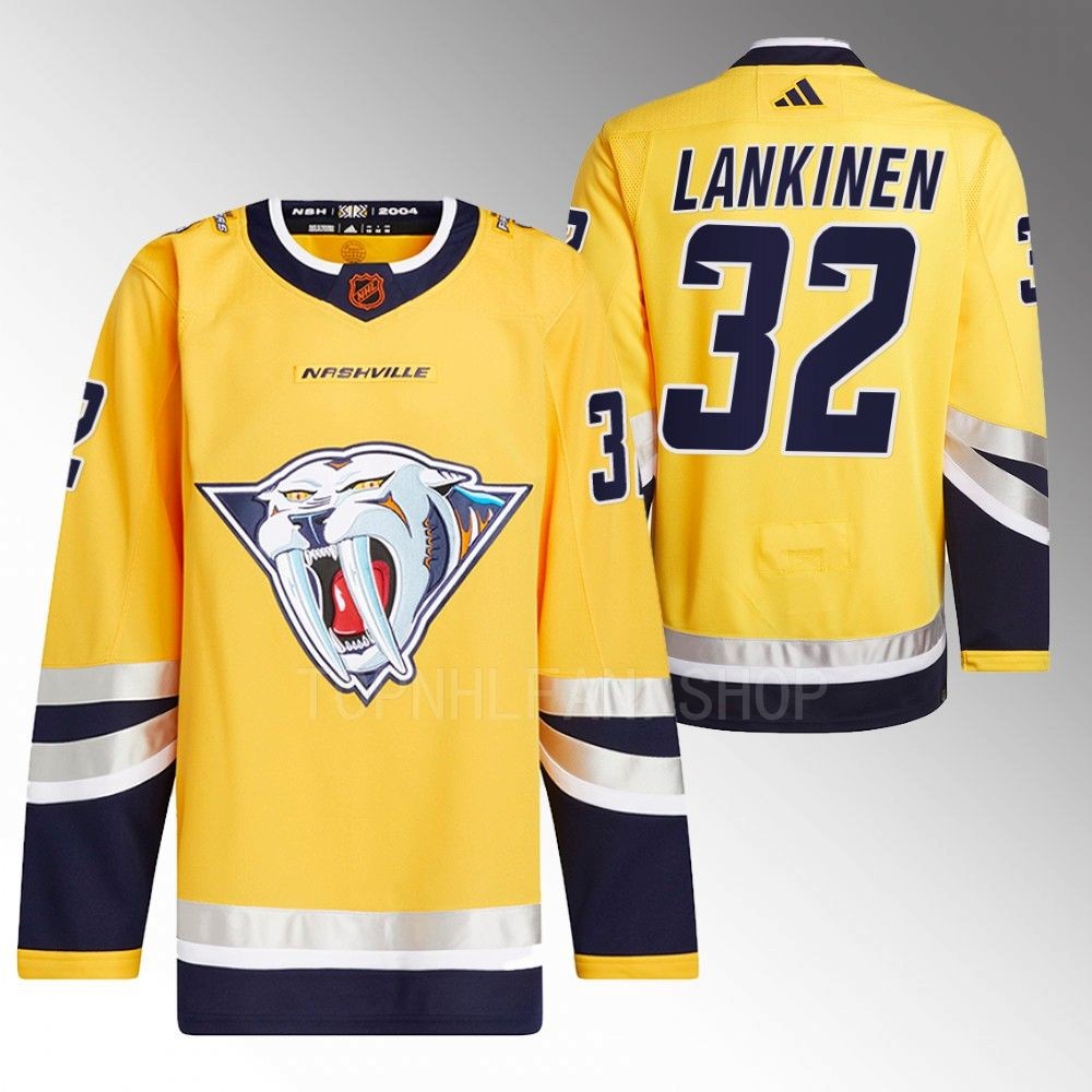 Kevin Lankinen 2022 Nashville Predators Yellow Reverse Retro 2.0 Authentic Primegreen Jersey