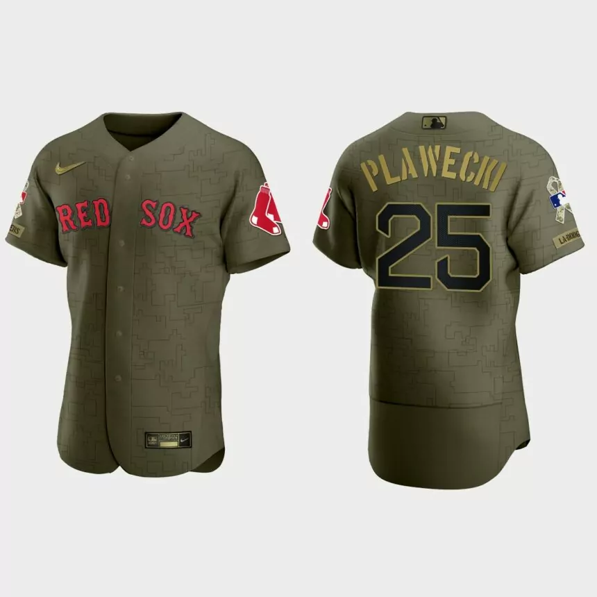 Kevin Plawecki Boston Red Sox 2021 Salute to Service Digital Camo Jersey – Green