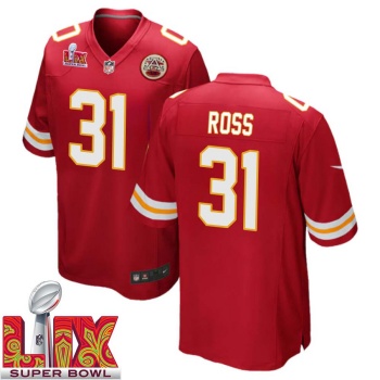 Kevin Ross No 31 Men Super Bowl LIX Kansas City Chiefs Home Game 2025 Jersey- Replica