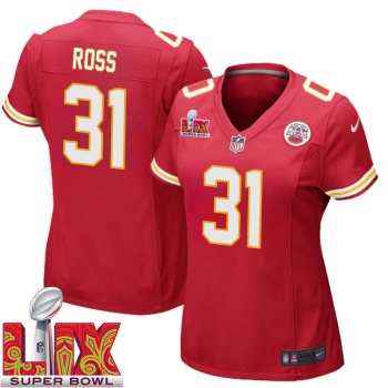 Kevin Ross No 31 Woman Super Bowl LIX Kansas City Chiefs Home Game 2025 Jersey- Replica