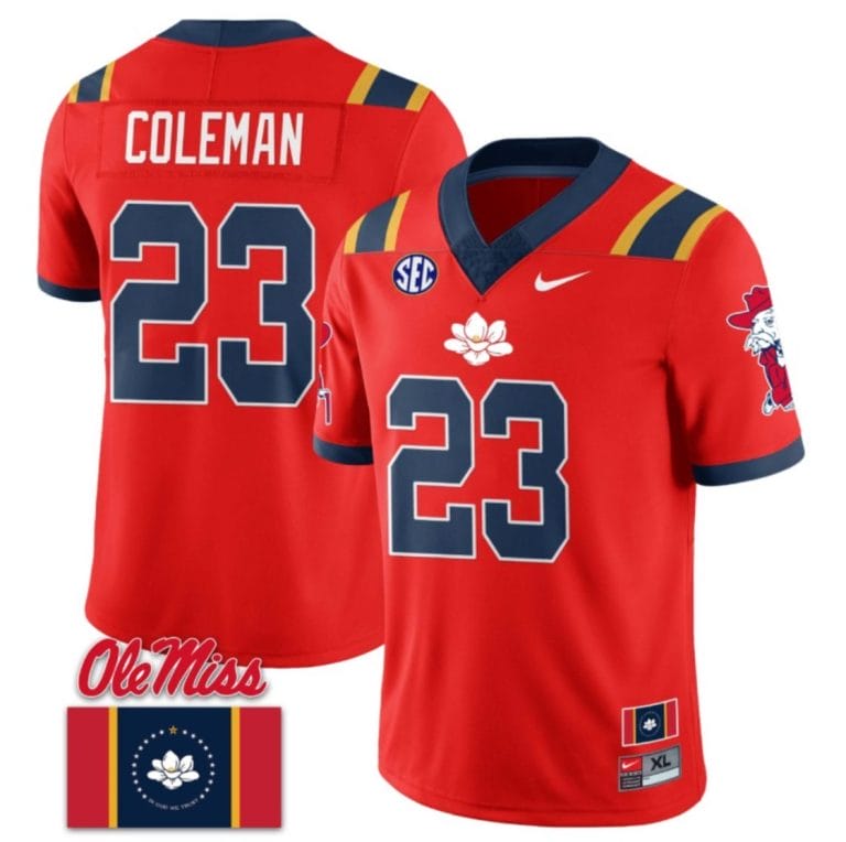 Khari Coleman Jersey #23 Ole Miss Rebels Football Ole Miss Flag All Stitched Red