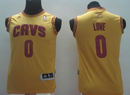 Kid's Cleveland Cavaliers #0 Kevin Love Yellow Revolution 30 Jersey