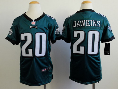 Kid's Philadelphia Eagles #20 Brian Dawkins Dark Green Nik Game Jersey
