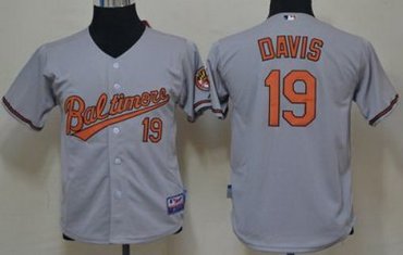 Kids Baltimore Orioles 19 Chris Davis Grey Cool Base Baseball MLB Jerseys
