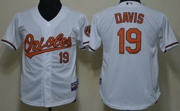 Kids Baltimore Orioles 19 Chris Davis White Cool Base MLB Jerseys