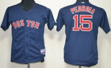 Kids Boston Red Sox 15 Dustin Pedroia Blue MLB Jerseys