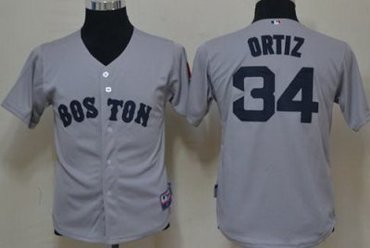 Kids Boston Red Sox 34 David Ortiz Grey Cool Base MLB Jerseys