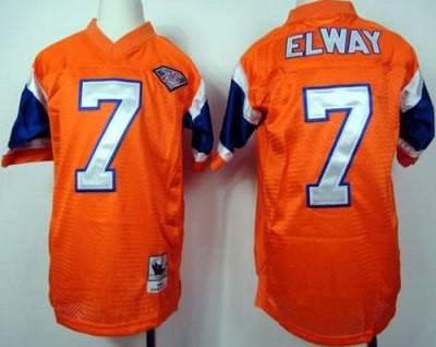 Kids Denver Broncos 7# John Elway Throwback Orange Jersey With 75th Patch