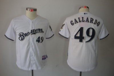 Kids MLB Milwaukee Brewers 49 Yovani Gallardo Cool Base Jerseys white