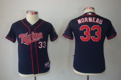 Kids MLB Minnesota Twins 33# Justin Morneau Navy Blue Jerseys