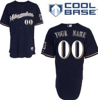 Kids Milwaukee Brewers Customized Navy Blue With Milwaukee Jersey